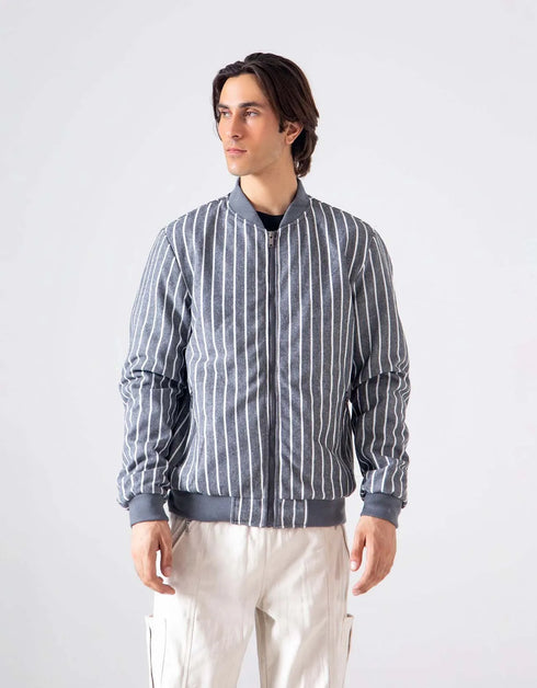 STRIPED TEXTURED BOMBER JACKET